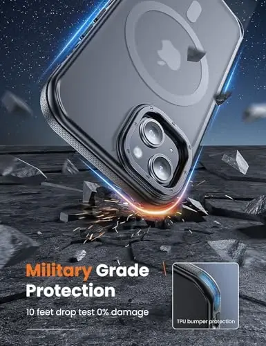 Tigowos for iPhone 15 Plus&iPhone 14 Plus Phone Case Fits MagSafe 10FT Drop Resistant Matte Skin Feeling Back Cover for iPhone 15 Plus&iPhone 14 Plus Case，Bumper Black - 3