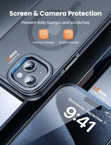 Tigowos for iPhone 15 Plus&iPhone 14 Plus Phone Case Fits MagSafe 10FT Drop Resistant Matte Skin Feeling Back Cover for iPhone 15 Plus&iPhone 14 Plus Case，Bumper Black - 6
