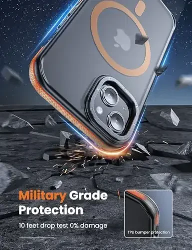 Tigowos for iPhone 15 Plus&iPhone 14 Plus Phone Case Fits MagSafe 10FT Drop Resistant Matte Skin Feeling Back Cover for iPhone 15 Plus&iPhone 14 Plus Case，Bumper Orange - 3
