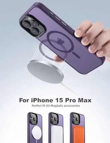 Tigowos Compatible with iPhone 15 Pro Max case Fits MagSafe 10FT Drop Resistant Matte Skin Feeling Shockproof Back Cover Fits iPhone 15 Pro Max Phone Cases, Deep Purple - 2