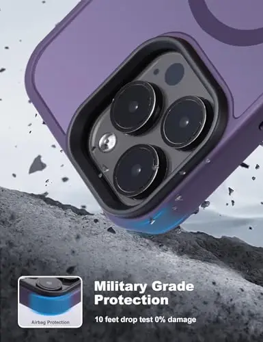 Tigowos Compatible with iPhone 15 Pro Max case Fits MagSafe 10FT Drop Resistant Matte Skin Feeling Shockproof Back Cover Fits iPhone 15 Pro Max Phone Cases, Deep Purple - 3