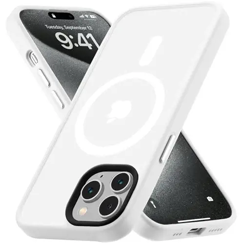 Tigowos for iPhone 15 Pro Max case Fits MagSafe 10FT Drop Resistant Matte Skin Feeling Shockproof Back Cover Fits iPhone 15 Pro Max Phone Cases, White - TIGOWOS