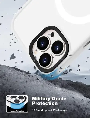 Tigowos for iPhone 15 Pro Max case Fits MagSafe 10FT Drop Resistant Matte Skin Feeling Shockproof Back Cover Fits iPhone 15 Pro Max Phone Cases, White - TIGOWOS (1)