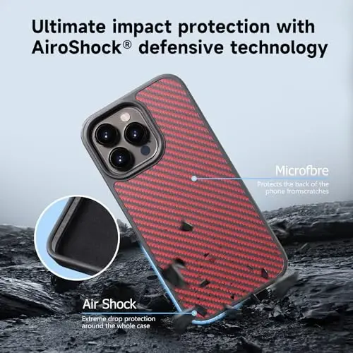 Tigowos for iPhone 15 Pro Max Case Protective Case Made of Aramid Fiber, Soft Touch, Tough Durable Carbon Bumper, Carbon Fiber Red - 4