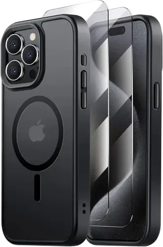 Tigowos for iPhone 15 Pro Max case,Compatible with MagSafe,[15FT Drop Resistant][2 Tempered-Glass Screen Protectors] Matte Skin-Feeling Shockproof case for iPhone 15 Pro Max Cases 6.7