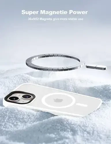 Tigowos for iPhone 15 uchun g'ilof MagSafe 10FT tushishga chidamli mato terisi sezgir zarbaga chidamli orqa qopqoq iPhone 15 telefon g'iloflariga mos keladi, oq - 4