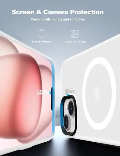 Tigowos for iPhone 15 uchun g'ilof MagSafe 10FT tushishga chidamli mato terisi sezgir zarbaga chidamli orqa qopqoq iPhone 15 telefon g'iloflariga mos keladi, oq - 3