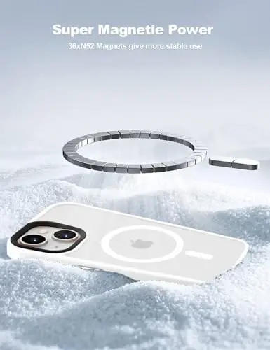 Tigowos for iPhone 15 uchun g'ilof MagSafe 10FT tushishga chidamli mato terisi sezgir zarbaga chidamli orqa qopqoq iPhone 15 telefon g'iloflariga mos keladi, oq 