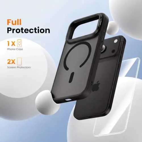 Tigowos for iPhone 18 Pro Case with Lens Stand，Screen Protector，Black | Includes Screen Protectors*2，Military-Grade Drop Protection，fit for MagSafe，Strong Magnetic，Slim Anti-Yellowing & Shockproof - 3