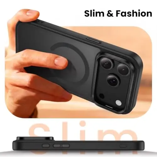 Tigowos for iPhone 18 Pro Case with Lens Stand，Screen Protector，Black | Includes Screen Protectors*2，Military-Grade Drop Protection，fit for MagSafe，Strong Magnetic，Slim Anti-Yellowing & Shockproof - 4