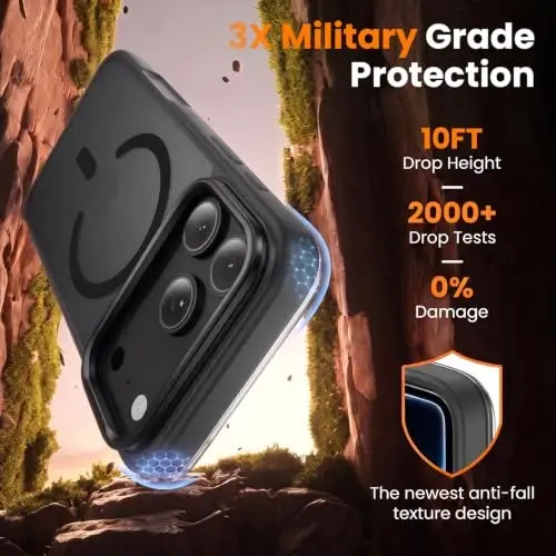 Tigowos for iPhone 18 Pro Case with Lens Stand，Screen Protector，Black | Includes Screen Protectors*2，Military-Grade Drop Protection，fit for MagSafe，Strong Magnetic，Slim Anti-Yellowing & Shockproof - 5