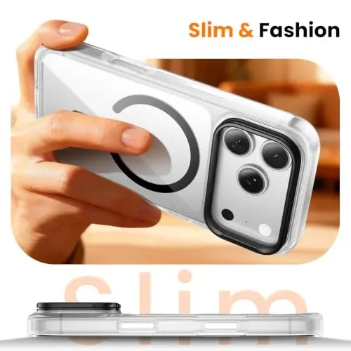 Tigowos for iPhone 18 Pro Case with Lens Stand，Screen Protector，Clear Black | Includes Screen Protectors*2，Military-Grade Drop Protection，fit for MagSafe，Strong Magnetic，Slim Anti-Yellowing & Shockproof - 4