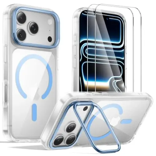 Tigowos for iPhone 18 Pro Case with Lens Stand，Screen Protector，Clear Blue | Includes Screen Protectors*2，Military-Grade Drop Protection，fit for MagSafe，Strong Magnetic，Slim Anti-Yellowing & Shockproof | Includes Screen Protectors*2，Military-Grade Dr - 1