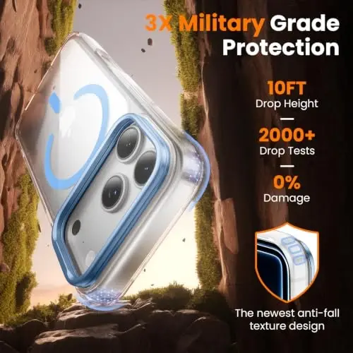 Tigowos for iPhone 18 Pro Case with Lens Stand，Screen Protector，Clear Blue | Includes Screen Protectors*2，Military-Grade Drop Protection，fit for MagSafe，Strong Magnetic，Slim Anti-Yellowing & Shockproof | Includes Screen Protectors*2，Military-Grade Dr - 4