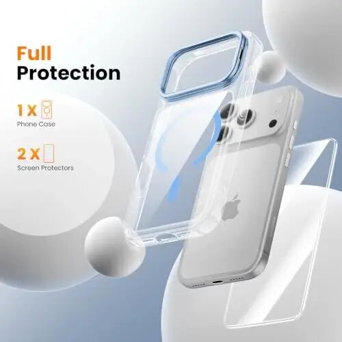 Tigowos for iPhone 18 Pro Case with Lens Stand，Screen Protector，Clear Blue | Includes Screen Protectors*2，Military-Grade Drop Protection，fit for MagSafe，Strong Magnetic，Slim Anti-Yellowing & Shockproof | Includes Screen Protectors*2，Military-Grade Dr - TIGOWOS (1)