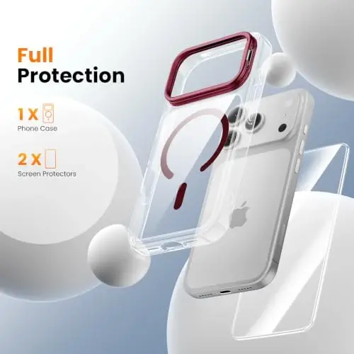 Tigowos for iPhone 18 Pro Case with Lens Stand，Screen Protector，Clear Red | Includes Screen Protectors*2，Military-Grade Drop Protection，fit for MagSafe，Strong Magnetic，Slim Anti-Yellowing & Shockproof | Includes Screen Protectors*2，Military-Grade Dro - 2
