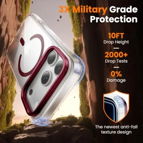 Tigowos for iPhone 18 Pro Case with Lens Stand，Screen Protector，Clear Red | Includes Screen Protectors*2，Military-Grade Drop Protection，fit for MagSafe，Strong Magnetic，Slim Anti-Yellowing & Shockproof | Includes Screen Protectors*2，Military-Grade Dro - 4