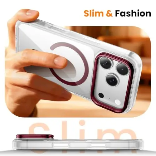 Tigowos for iPhone 18 Pro Case with Lens Stand，Screen Protector，Clear Red | Includes Screen Protectors*2，Military-Grade Drop Protection，fit for MagSafe，Strong Magnetic，Slim Anti-Yellowing & Shockproof | Includes Screen Protectors*2，Military-Grade Dro - 5