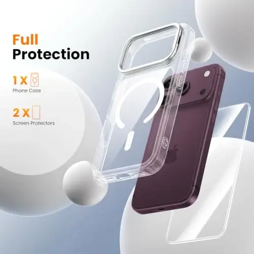 Tigowos for iPhone 18 Pro Case with Lens Stand，Screen Protector，Clear White | Includes Screen Protectors*2，Military-Grade Drop Protection，fit for MagSafe，Strong Magnetic，Slim Anti-Yellowing & Shockproof - 3