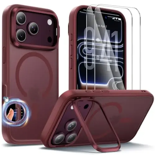 Tigowos for iPhone 18 Pro Case with Lens Stand，Screen Protector，Red | Includes Screen Protectors*2，Military-Grade Drop Protection，fit for MagSafe，Strong Magnetic，Slim Anti-Yellowing & Shockproof - 1
