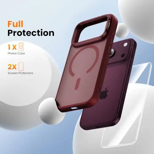 Tigowos for iPhone 18 Pro Case with Lens Stand，Screen Protector，Red | Includes Screen Protectors*2，Military-Grade Drop Protection，fit for MagSafe，Strong Magnetic，Slim Anti-Yellowing & Shockproof - 3