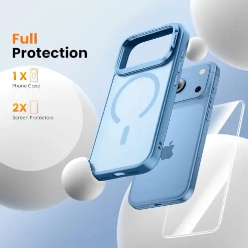 Tigowos for iPhone 18 Pro Case with Lens Stand，Screen Protector，Sky Blue | Includes Screen Protectors*2，Military-Grade Drop Protection，fit for MagSafe，Strong Magnetic，Slim Anti-Yellowing & Shockproof - 3