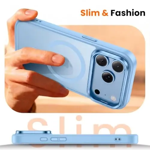 Tigowos for iPhone 18 Pro Case with Lens Stand，Screen Protector，Sky Blue | Includes Screen Protectors*2，Military-Grade Drop Protection，fit for MagSafe，Strong Magnetic，Slim Anti-Yellowing & Shockproof - 4
