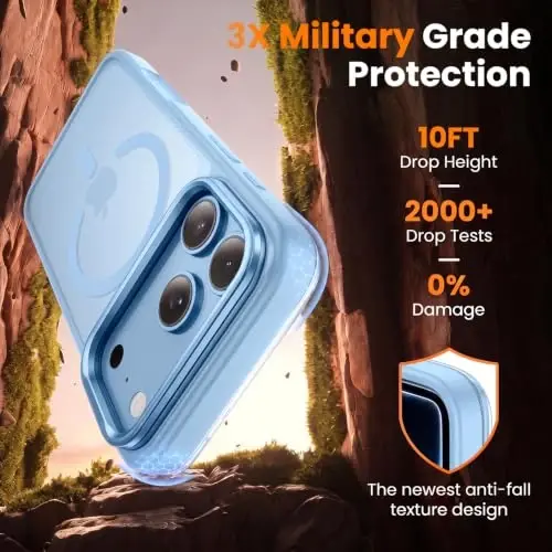 Tigowos for iPhone 18 Pro Case with Lens Stand，Screen Protector，Sky Blue | Includes Screen Protectors*2，Military-Grade Drop Protection，fit for MagSafe，Strong Magnetic，Slim Anti-Yellowing & Shockproof - 5