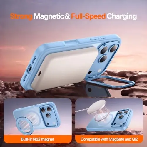 Tigowos for iPhone 18 Pro Case with Lens Stand，Screen Protector，Sky Blue | Includes Screen Protectors*2，Military-Grade Drop Protection，fit for MagSafe，Strong Magnetic，Slim Anti-Yellowing & Shockproof - 6