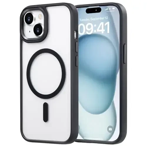 Tigowos iPhone 15 g'ilofi bilan mos [MagSafe'ga mos][10FT zarbga chidamli] Shaffof zarbga chidamli ingichka iPhone 15 telefon g'iloflari, Toza Qora - 1