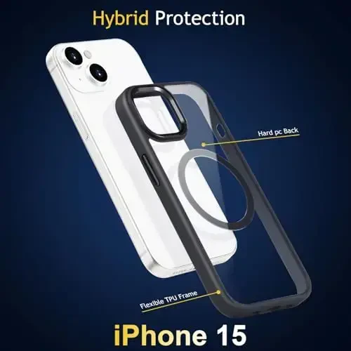 Tigowos iPhone 15 g'ilofi bilan mos [MagSafe'ga mos][10FT zarbga chidamli] Shaffof zarbga chidamli ingichka iPhone 15 telefon g'iloflari, Toza Qora - 5