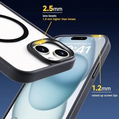 Tigowos iPhone 15 g'ilofi bilan mos [MagSafe'ga mos][10FT zarbga chidamli] Shaffof zarbga chidamli ingichka iPhone 15 telefon g'iloflari, Toza Qora - 4