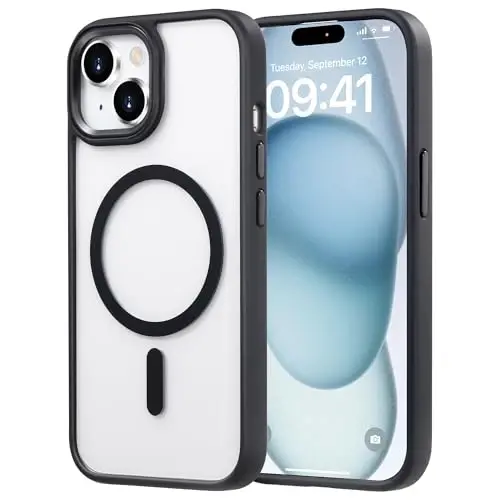 Tigowos Compatible with iPhone 15 case [Fits MagSafe][10FT Drop Resistant] Clear Shockproof Slim Fit iPhone 15 Phone Cases, Clear Black - 1
