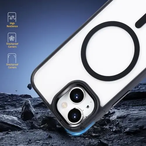 Tigowos Compatible with iPhone 15 case [Fits MagSafe][10FT Drop Resistant] Clear Shockproof Slim Fit iPhone 15 Phone Cases, Clear Black - 2