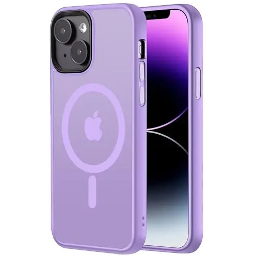 Tigowos iPhone 15 Plus & iPhone 14 Plus uchun telefon g‘ilofi MagSafe 10FT ga mos keladi, tushishga chidamli mato terisi iPhone 15 Plus & iPhone 14 Plus uchun orqa qopqoq, och binafsha 
