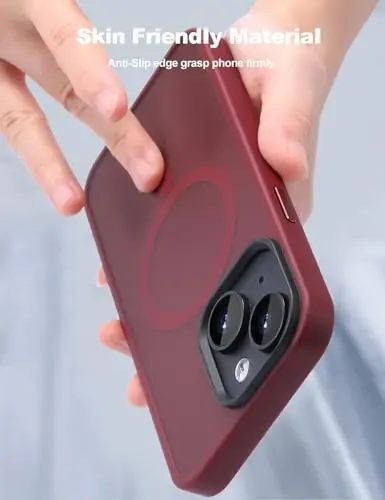 Tigowos iPhone 15 Plus&iPhone 14 Plus bilan mos keladi, MagSafe 10FT ga chidamli mato teriga o'xshash orqa qopqoq iPhone 15 Plus&iPhone 14 Plus telefon qutisi, qizil vino - 5