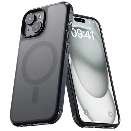 Tigowos iPhone 15 Plus&iPhone 14 Plus uchun telefon g‘ilofi MagSafe 10FT tushishga chidamli mat teriga o‘xshash orqa qopqoq iPhone 15 Plus&iPhone 14 Plus g‘ilofi uchun, mat qora 