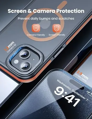 Tigowos iPhone 15 Plus&iPhone 14 Plus uchun telefon g‘ilofi MagSafe 10FTga mos keladi Zarba bardoshli mato teriga o‘xshash orqa qopqoq iPhone 15 Plus&iPhone 14 Plus uchun g‘ilof, Bamper apelsin - 7