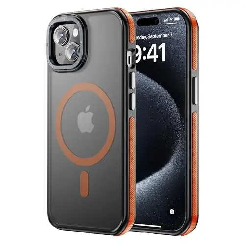 Tigowos iPhone 15 Plus&iPhone 14 Plus uchun telefon g‘ilofi MagSafe 10FTga mos keladi Zarba bardoshli mato teriga o‘xshash orqa qopqoq iPhone 15 Plus&iPhone 14 Plus uchun g‘ilof, Bamper apelsin 