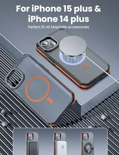 Tigowos iPhone 15 Plus&iPhone 14 Plus uchun telefon g‘ilofi MagSafe 10FTga mos keladi Zarba bardoshli mato teriga o‘xshash orqa qopqoq iPhone 15 Plus&iPhone 14 Plus uchun g‘ilof, Bamper apelsin - TIGOWOS (1)