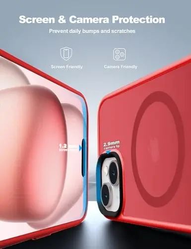 Tigowos iPhone 15 Plus&iPhone 14 Plus uchun telefon g‘ilofi MagSafe bilan mos keladi 10 FT ga tushishga chidamli mato terisi iPhone 15 Plus&iPhone 14 Plus uchun orqa qopqoq, qizil - 3