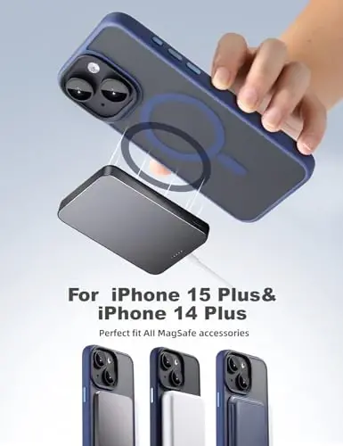 Tigowos iPhone 15 Plus&iPhone 14 Plus uchun telefon qutisi MagSafe 10FT ga mos tushadigan mato teriga o'xshash orqa qopqoq iPhone 15 Plus&iPhone 14 Plus qutisi uchun, to'q ko'k - TIGOWOS (1)