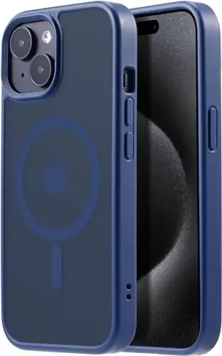 Tigowos iPhone 15 Plus&iPhone 14 Plus uchun telefon qutisi MagSafe 10FT ga mos tushadigan mato teriga o'xshash orqa qopqoq iPhone 15 Plus&iPhone 14 Plus qutisi uchun, to'q ko'k 