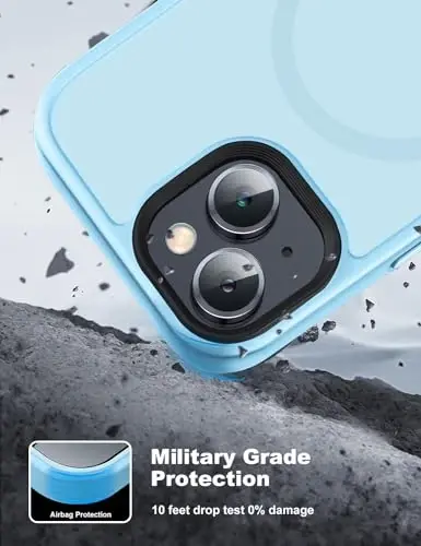 Tigowos iPhone 15 Plus&iPhone 14 Plus uchun telefon qutisi MagSafe 10FT tushishga chidamli mato teri iPhone 15 Plus&iPhone 14 Plus qutisi uchun orqa qopqoq, och ko'k - 3