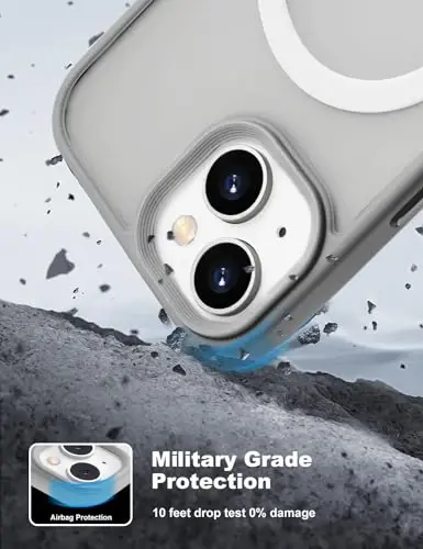 Tigowos iPhone 15 Plus&iPhone 14 Plus uchun telefon qutisi MagSafe 10FT tushishga chidamli mato terisi iPhone 15 Plus&iPhone 14 Plus uchun orqa qopqoq, kulrang - 2