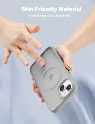 Tigowos iPhone 15 Plus&iPhone 14 Plus uchun telefon qutisi MagSafe 10FT tushishga chidamli mato terisi iPhone 15 Plus&iPhone 14 Plus uchun orqa qopqoq, kulrang - 4