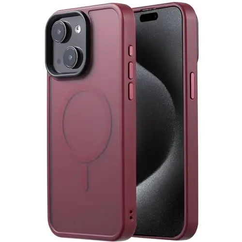 Tigowos Compatible with iPhone 15 Plus&iPhone 14 Plus Phone Case Fits MagSafe 10FT Drop Resistant Matte Skin Feeling Back Cover for iPhone 15 Plus&iPhone 14 Plus Phone Case，Red Wine - 1