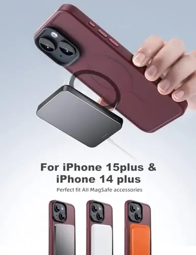Tigowos Compatible with iPhone 15 Plus&iPhone 14 Plus Phone Case Fits MagSafe 10FT Drop Resistant Matte Skin Feeling Back Cover for iPhone 15 Plus&iPhone 14 Plus Phone Case，Red Wine - 2