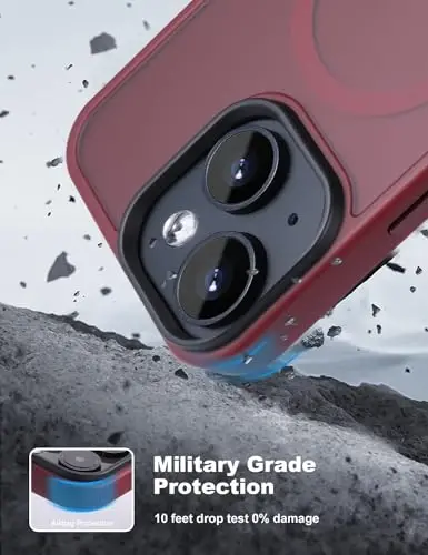 Tigowos Compatible with iPhone 15 Plus&iPhone 14 Plus Phone Case Fits MagSafe 10FT Drop Resistant Matte Skin Feeling Back Cover for iPhone 15 Plus&iPhone 14 Plus Phone Case，Red Wine - 3