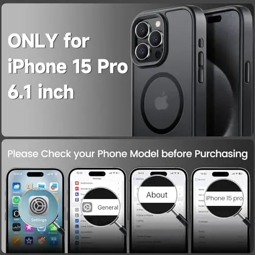 Tigowos iPhone 15 Pro için Güçlü Manyetik Kılıf, MagSafe ile Uyumlu, 3 Metre Düşmeye Dayanıklı, Mat Cilt Hissi Veren Arka Kapak, Darbeye Dayanıklı, İnce Kesim, 6.1 inç, Siyah - 2